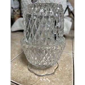 Vintage Indiana Glass Fairy Lamp Light Diamond Point Clear Candle Votive Holder